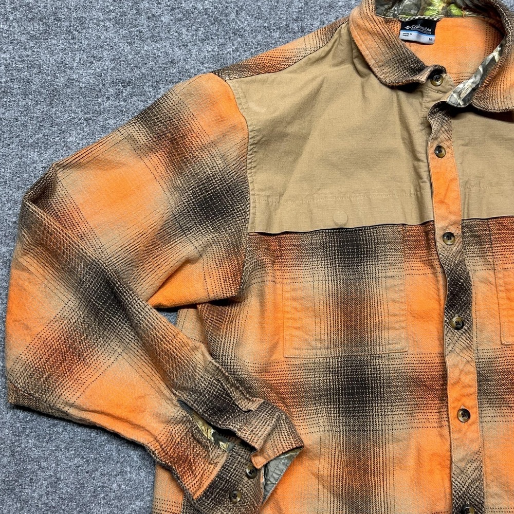 Columbia PHG Shirt Mens Medium Orange Plaid Flannel Button Long Sleeve Outdoor - Picture 2 of 11